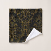 Gold Outline Black Floral Damask Bad Handdoek (Wasdoekje)