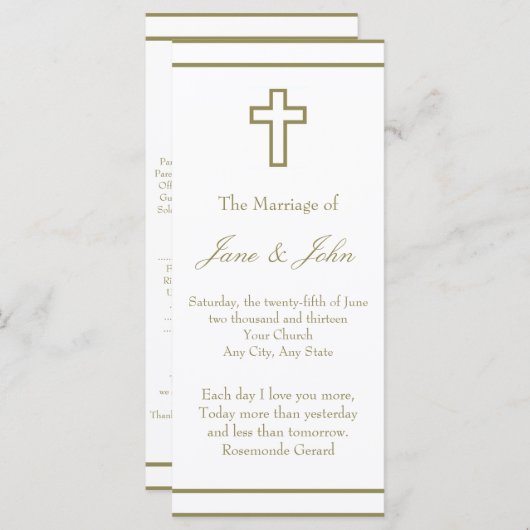Gold Outline Cross Set Wedding Programma Programmakaart (Voorkant / Achterkant)