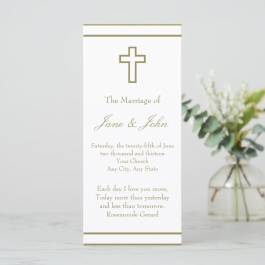 Gold Outline Cross Set Wedding Programma Programmakaart (Staand voorkant)