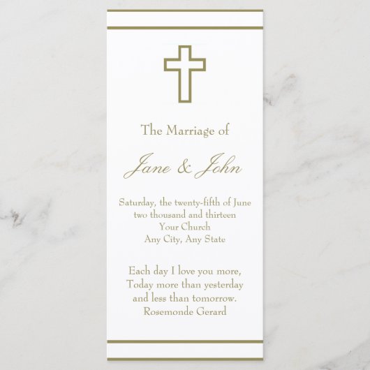Gold Outline Cross Set Wedding Programma Programmakaart (Voorkant)