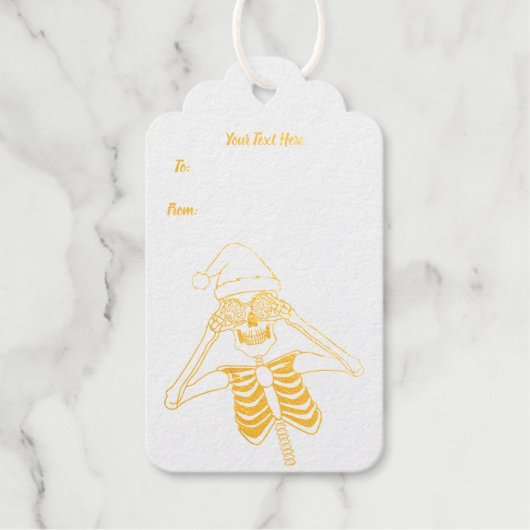 Gold Outline Skelet Ornament Eye Vrolijk Kerstfees Cadeaulabels (Voorkant)
