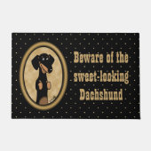 Gold Oval Dachshund Cartoon Portret (zwart-wit) Deurmat (Voorkant)