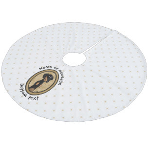 Gold Oval Dachshund Cartoon Portret (zwart-wit) Fleece Kerstboom Rok