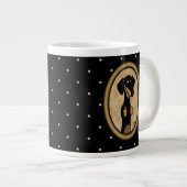 Gold Oval Dachshund Cartoon Portret (zwart-wit) Grote Koffiekop (Voorkant rechts)