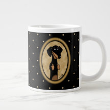 Gold Oval Dachshund Cartoon Portret (zwart-wit)