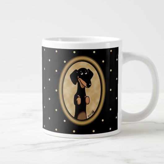 Gold Oval Dachshund Cartoon Portret (zwart-wit) Grote Koffiekop (Rechts)