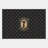 Gold Oval Dachshund Cartoon Portret (zwart-wit) Inpakpapier Vel (Voorkant)