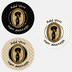 Gold Oval Dachshund Cartoon Portret (zwart-wit) Labels