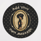 Gold Oval Dachshund Cartoon Portret (zwart-wit) Labels (Design 1)