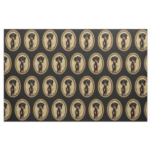 Gold Oval Dachshund Cartoon Portret (zwart-wit) Stof