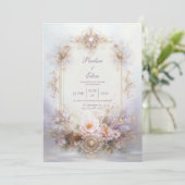 Gold Oval Frame Blush Floral Jewel Elegant Wedding Kaart (Staand voorkant)