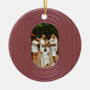 Gold Oval Lijst - Aangepast kerstfeest met foto's Keramisch Ornament