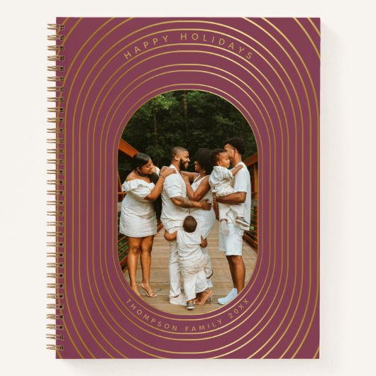 Gold Oval Lijst - Aangepast kerstfeest met foto's Notitieboek (Voorkant)