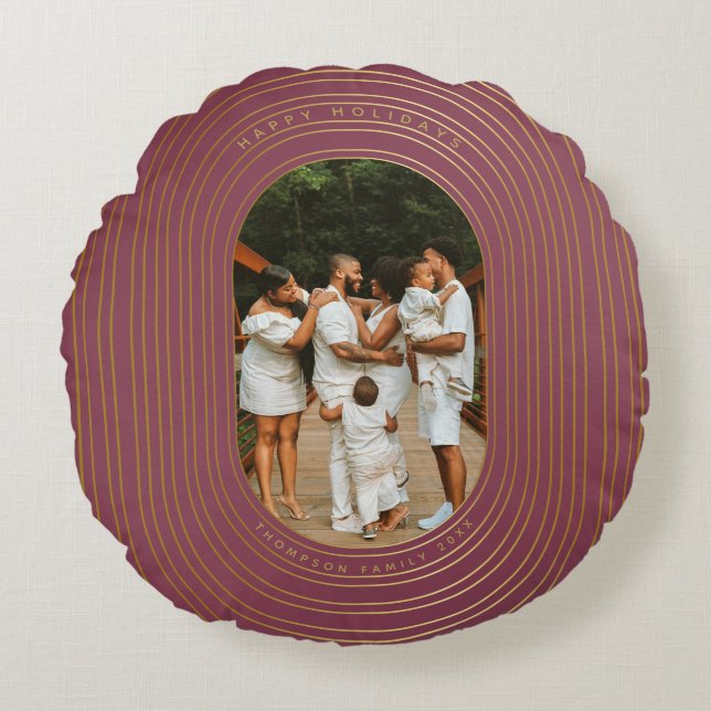 Gold Oval Lijst - Aangepast kerstfeest met foto's Rond Kussen (Voorkant)