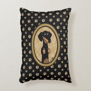 Gold Oval Lijst Dachshund Portrait (zwart-wit) Accent Kussen