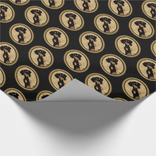 Gold Oval Lijst Dachshund Portrait (zwart-wit) Cadeaupapier