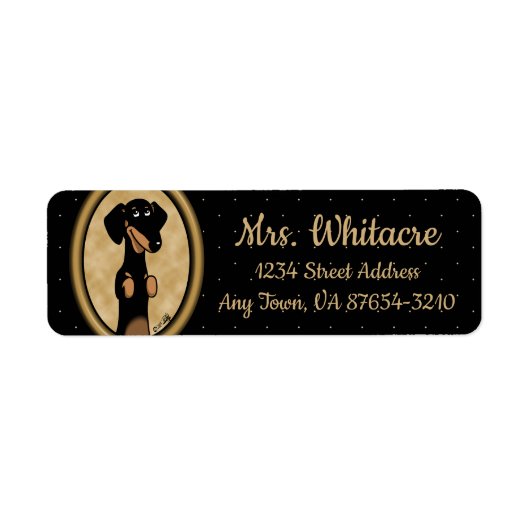 Gold Oval Lijst Dachshund Portrait (zwart-wit) Etiket (Voorkant)