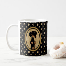 Gold Oval Lijst Dachshund Portrait (zwart-wit) Koffiemok