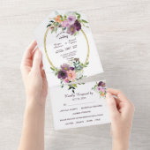 Gold Oval Lijst Paars Roze Floral Weddenschap All In One Uitnodiging (Afscheurbaar)