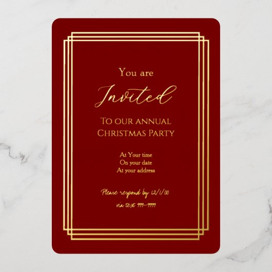 Gold Over Burgundy Foil Invitation Card Folie Feestdagenkaart (Voorkant)
