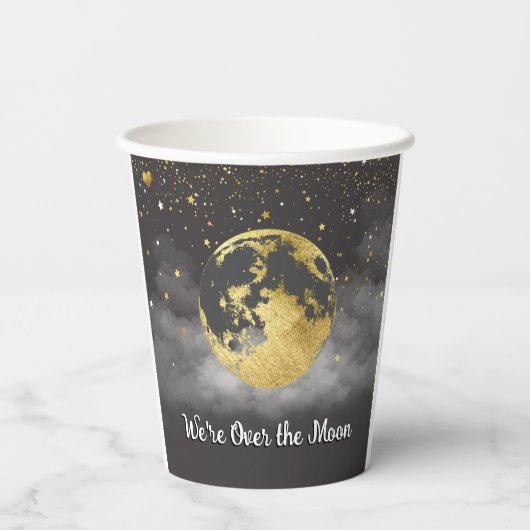 Gold Over the Moon en Stars Baby shower Papieren Bekers (Achterkant)