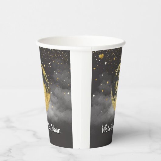 Gold Over the Moon en Stars Baby shower Papieren Bekers (Rechts)