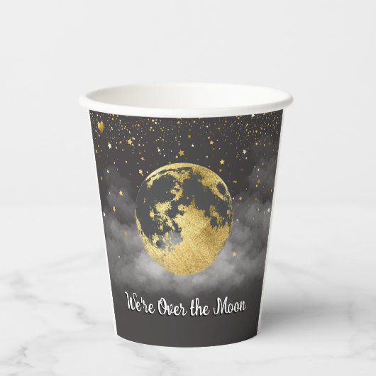Gold Over the Moon en Stars Baby shower Papieren Bekers (Voorkant)