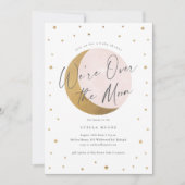 Gold Over the Moon Script Girls Baby shower Kaart (Voorkant)
