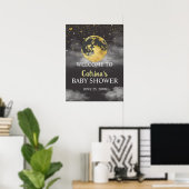 Gold Over the Moon Stars Baby shower Welkomstbord Poster (Thuiskantoor)