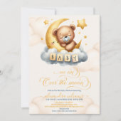 Gold Over the Moon Teddy Bear Baby shower Kaart (Voorkant)