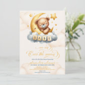 Gold Over the Moon Teddy Bear Baby shower Kaart (Staand voorkant)
