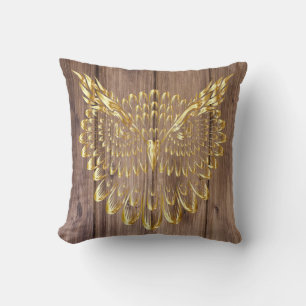 Gold Owl Face op houten plank Kussen