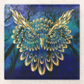 Gold Owl Face op woud 's nachts Glazen Onderzetter (Voorkant)