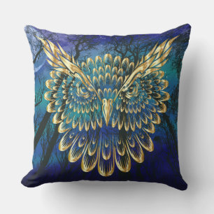Gold Owl Face op woud 's nachts Sierkussen