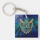 Gold Owl Face op woud 's nachts Sleutelhanger (Voorkant)
