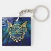 Gold Owl Face op woud 's nachts Sleutelhanger (Achterkant)