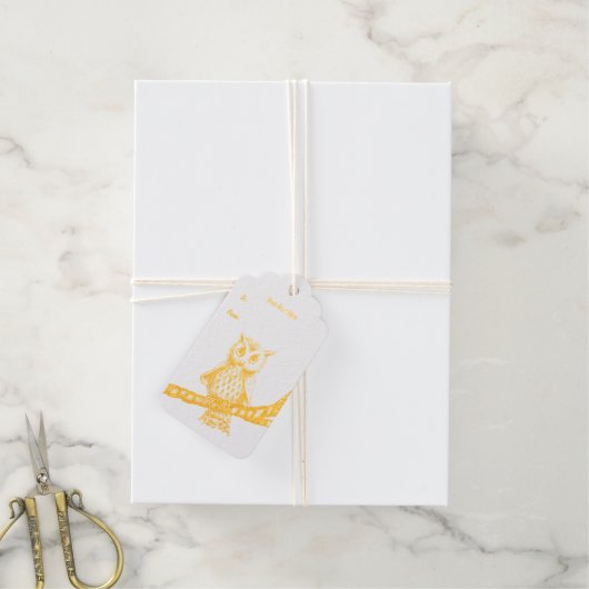 Gold Owl Ketting op Branch Stars op Black Cadeaulabels (Met Koord)