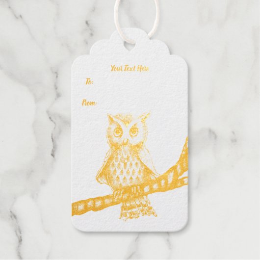 Gold Owl Ketting op Branch Stars op Black Cadeaulabels (Voorkant)