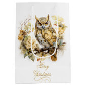 Gold Owl On A Branch Christmas Medium Cadeauzakje (Achterkant)