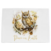 Gold Owl On A Branch  Groot Cadeauzakje (Voorkant)