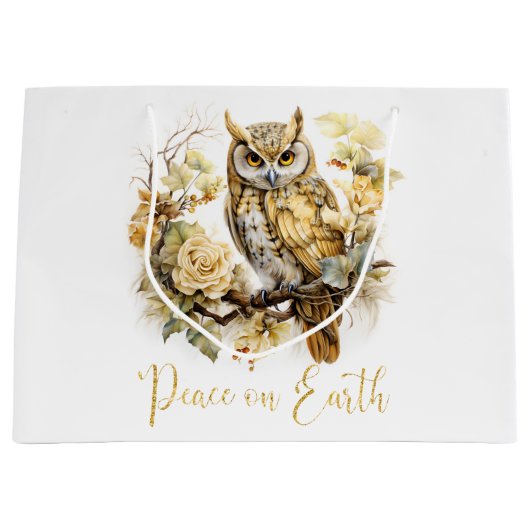 Gold Owl On A Branch  Groot Cadeauzakje (Voorkant)