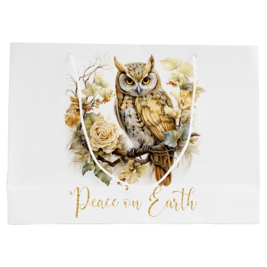 Gold Owl On A Branch  Groot Cadeauzakje (Achterkant)
