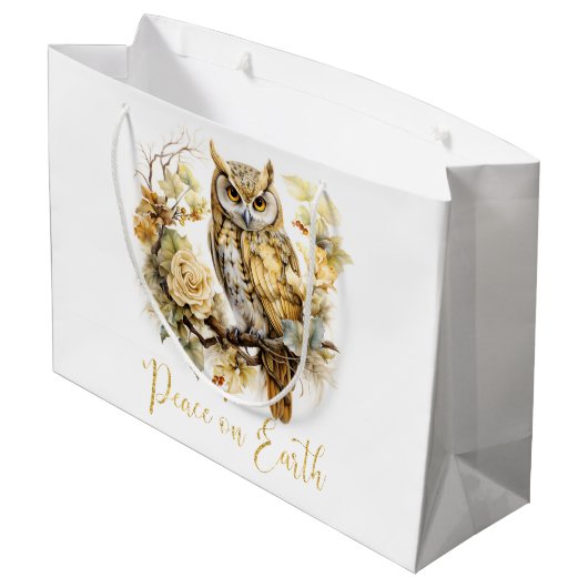 Gold Owl On A Branch  Groot Cadeauzakje (Achterkant Gekanteld)