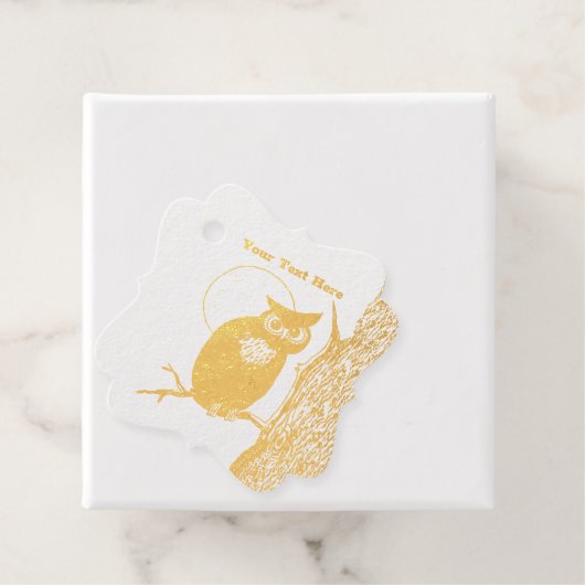 Gold Owl Sitting in Tree Full Moon Big Eyes Bedankjes Labels (Met doos)