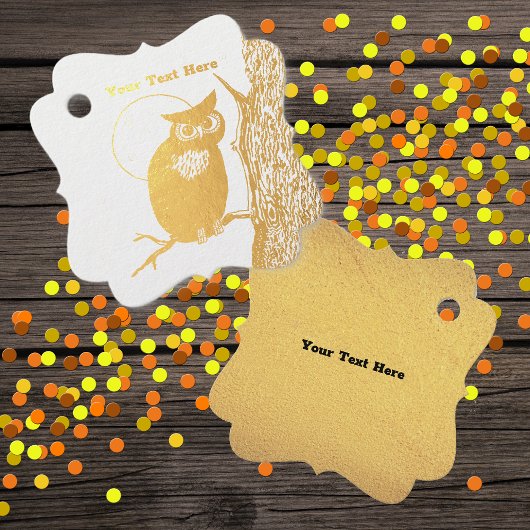 Gold Owl Sitting in Tree Full Moon Big Eyes Bedankjes Labels