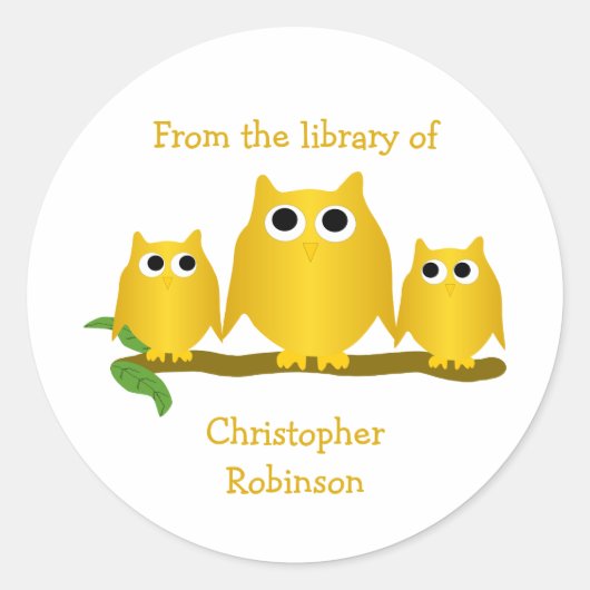 Gold Owls Design Bookplate Ronde Sticker (Voorkant)