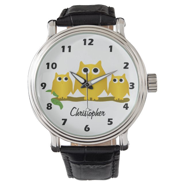 Gold Owls Design Personalised Horloge (Voorkant)