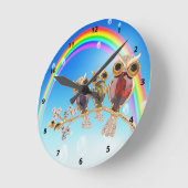 Gold Owls Jewels & Rainbow Clock Ronde Klok (Hoek)