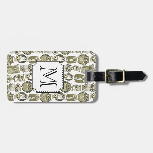 Gold Owls-monogram Bagagelabel (Voorkant horizontaal)