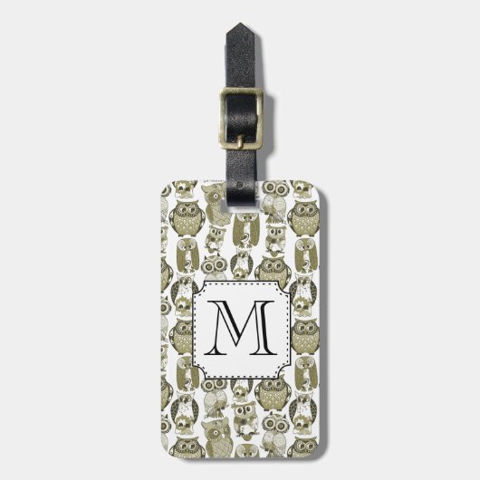 Gold Owls-monogram Bagagelabel (Voorkant verticaal)